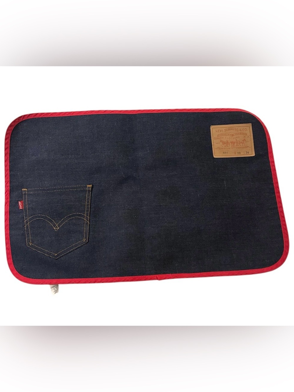 Levi's Navy Denim Placemats with Red Trim and Tan Leather Patches - Picture 2 of 6